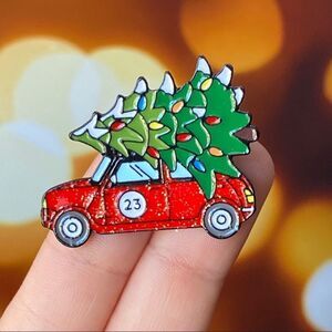Christmas Tree Shopping Red Enamel Pin/ Brooch
